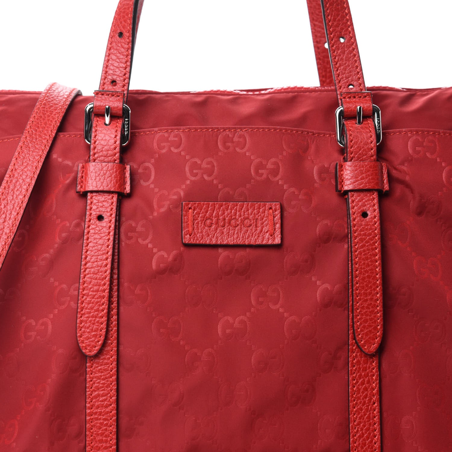 Gucci Nylon Monogram Dollar Calfskin Tote Vibrant Red 10 of 10