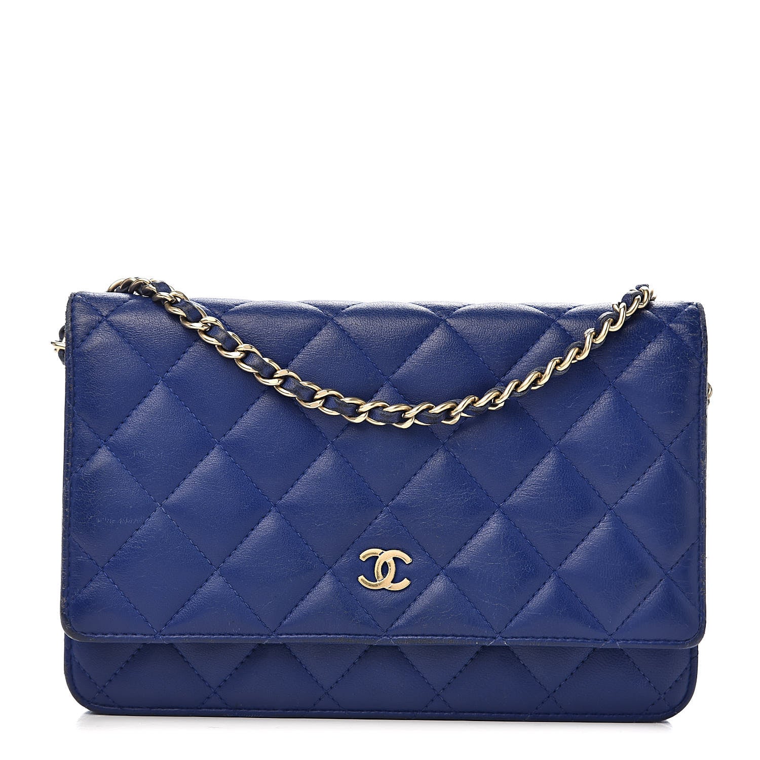 Chanel Lambskin Quilted Wallet On Chain WOC Dark Blue 1 of 18