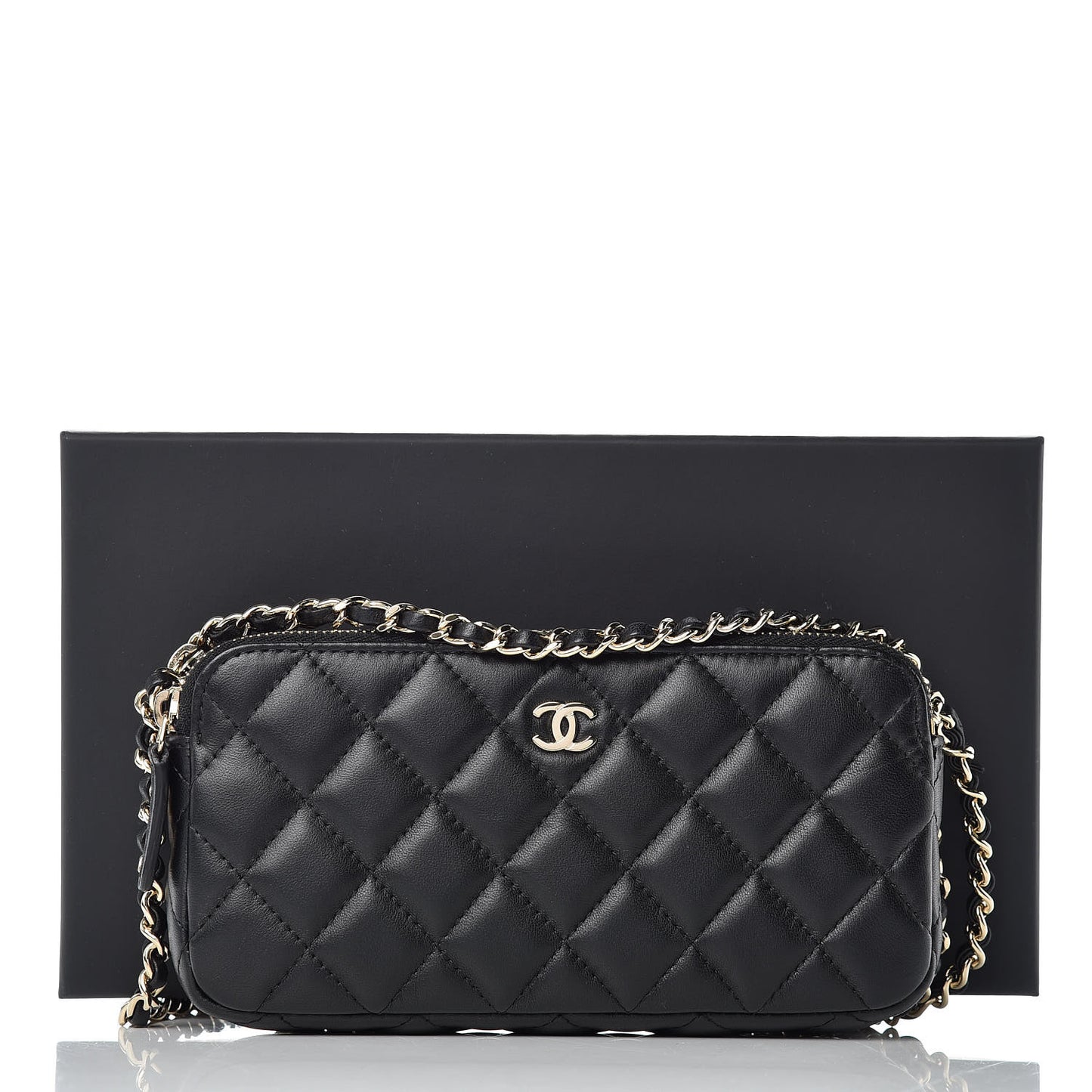 Lambskin Quilted Small Clutch With Chain Black