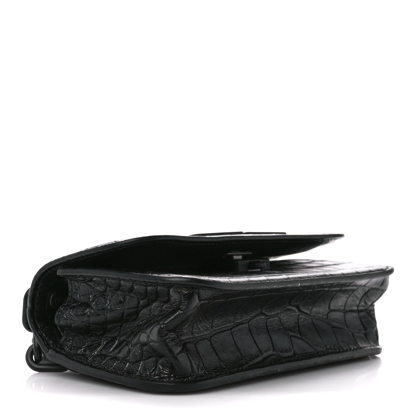 Extra Supple Calfskin Monochrome Crocodile Embossed Gossip Chain Bag XS Black