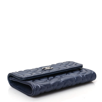 Chanel Goatskin Camellia Embossed Flap Card Holder Wallet Dark Blue 4 of 9