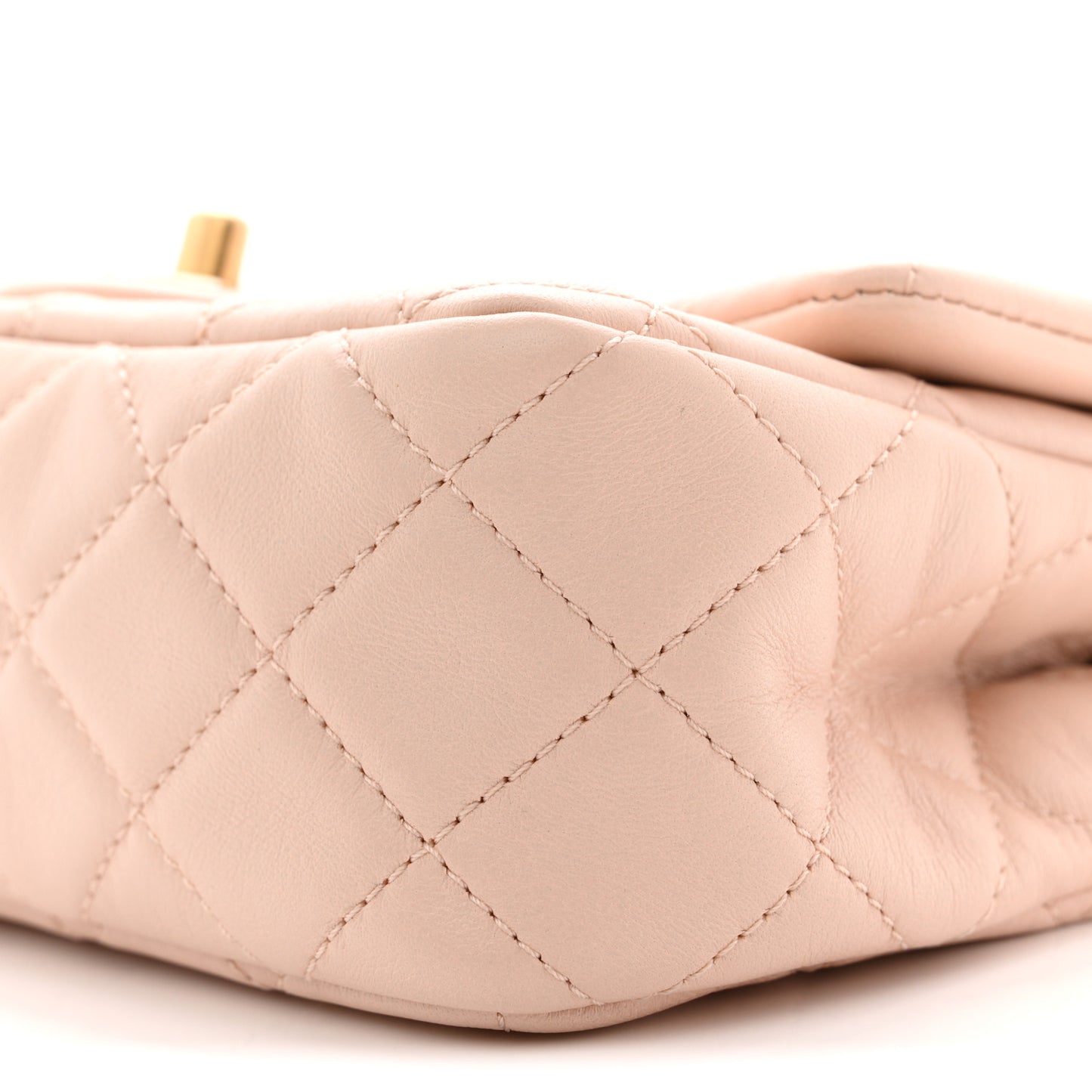 Lambskin Quilted Mini Rectangular Pearl Crush Flap Light Beige