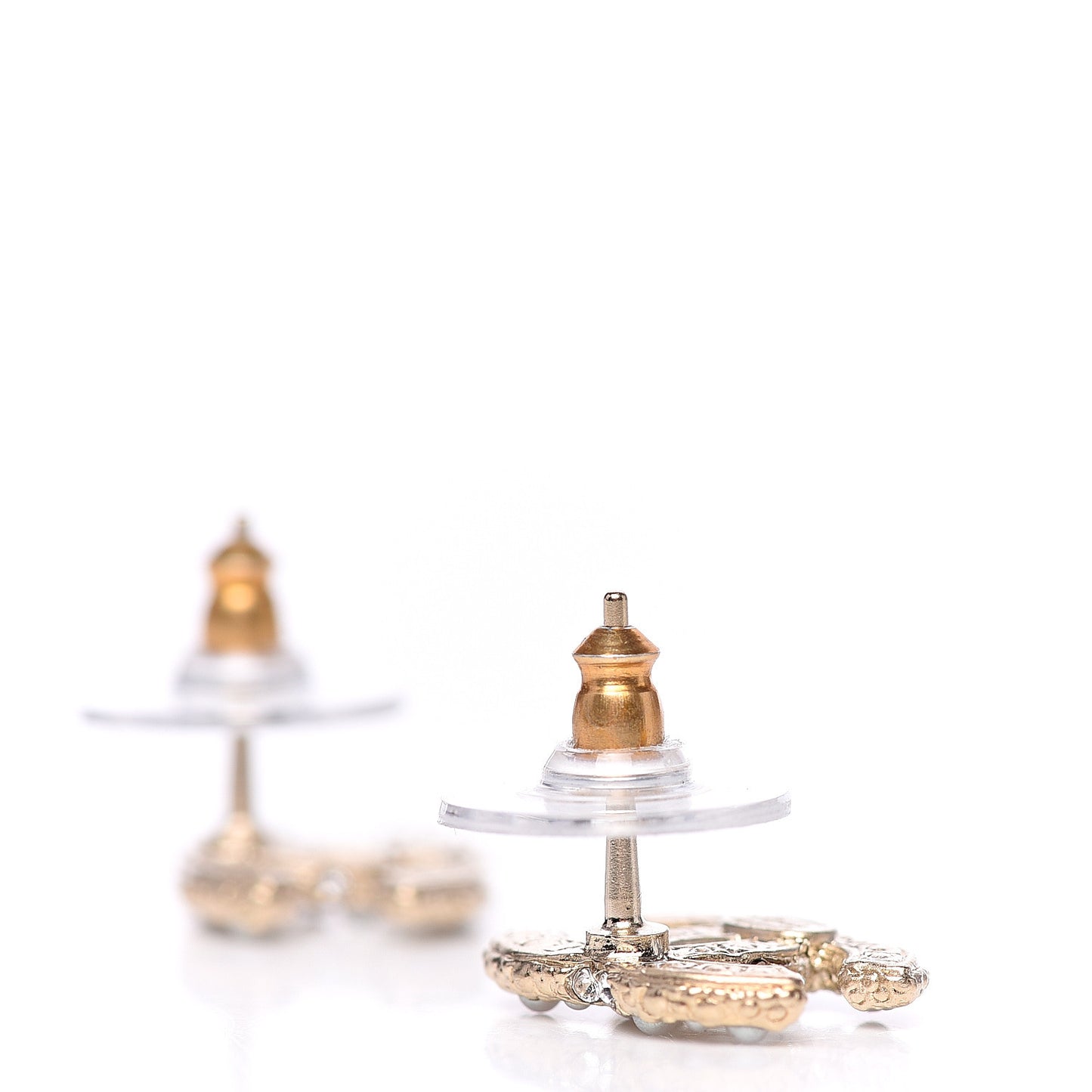 Metal Graduated Pearl Crystal CC Earrings Light Gold