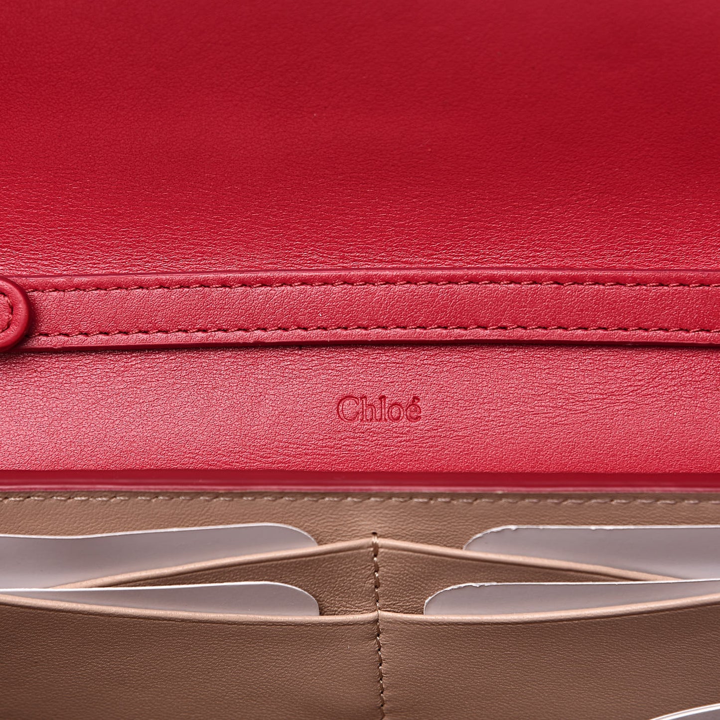 Shiny Grained Calfskin Aby Wallet on Chain Crimson Pink