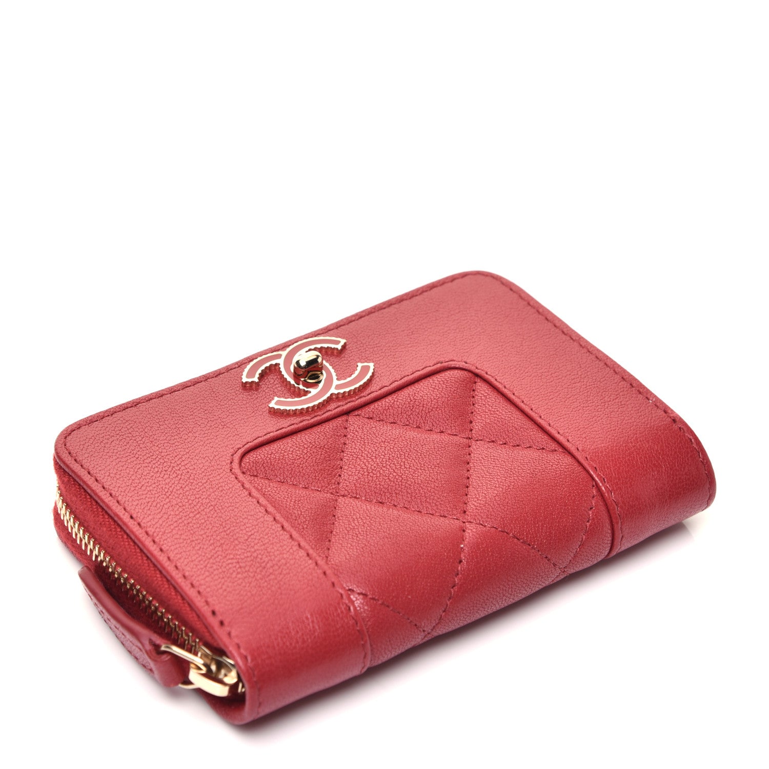 Chanel Sheepskin Quilted Mademoiselle Vintage Zip Coin Purse Red 4 of 8