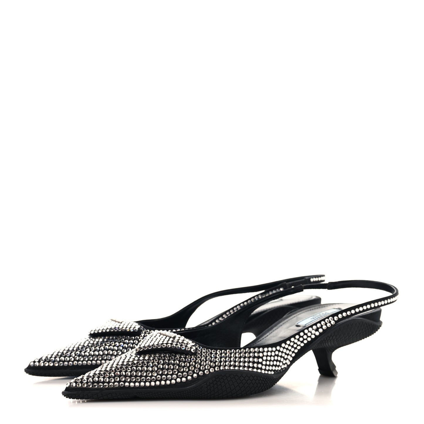 Satin Crystal Logo 45mm Slingback Pumps 38.5 Cristal