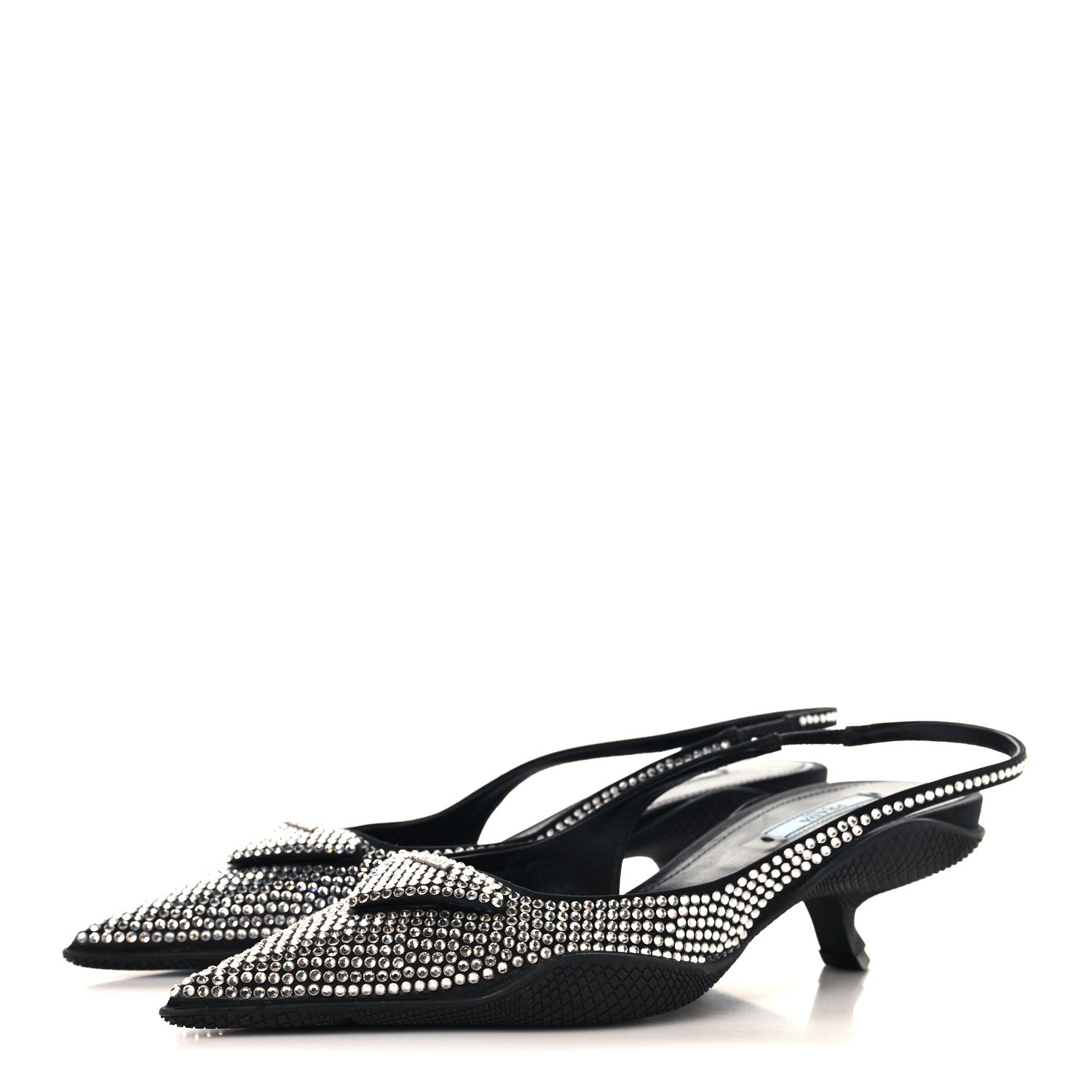 Prada Satin Crystal Logo 45mm Slingback Pumps 38.5 Cristal 4 of 11