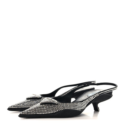 Prada Satin Crystal Logo 45mm Slingback Pumps 38.5 Cristal 4 of 11