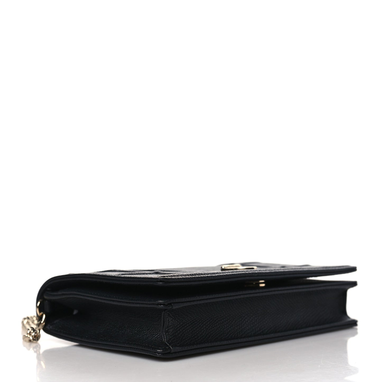 Grained Calfskin Diorama Wallet on Chain Pouch Black