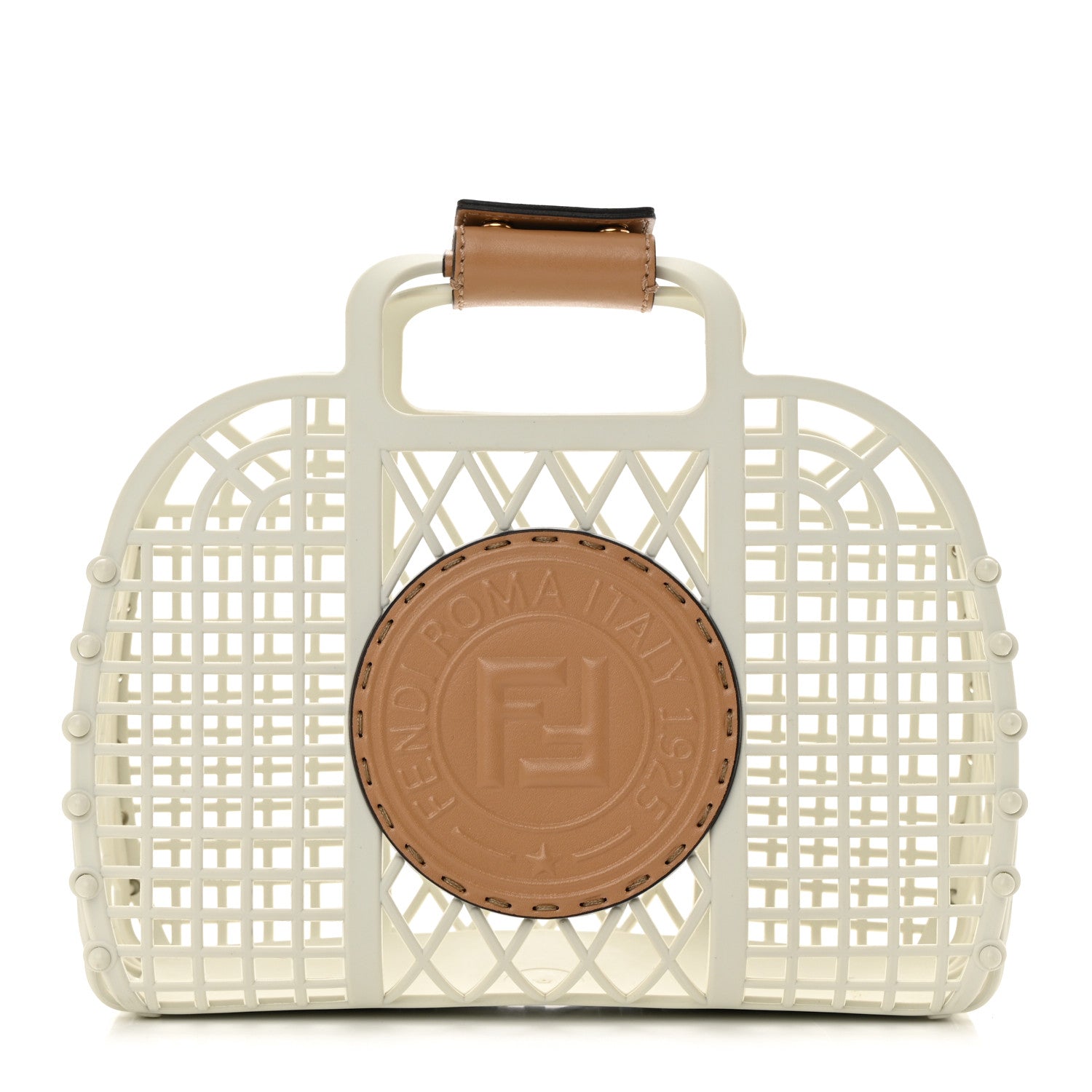 Fendi Recycled Plastic Vitello Liberty Matte Small Fendi Basket White Ice Miele Scuro 1 of 13