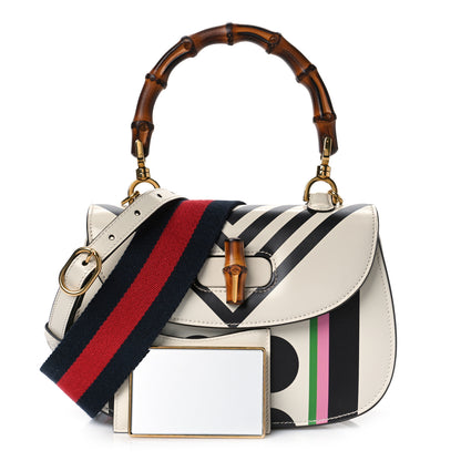 Gucci Calfskin Web Geometric Print Small Bamboo 1947 Top Handle Bag White Multi 1 of 12