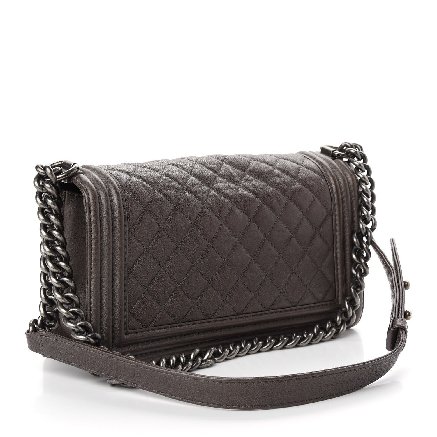 Chanel Metallic Calfskin Quilted Medium Boy Flap Dark Silver 2 of 8