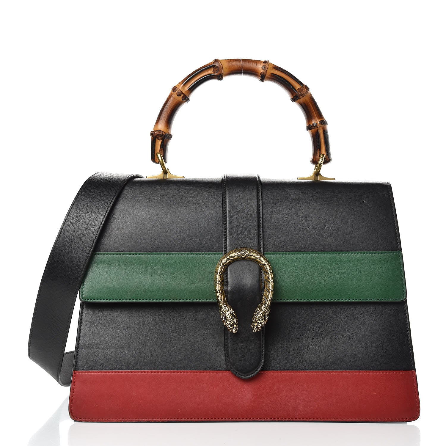 Gucci Calfskin Bamboo Web Large Dionysus Top Handle Bag Black Bright Evergreen Hibiscus Red 3 of 21