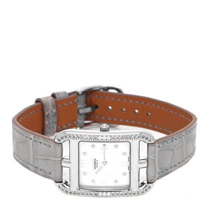 Hermes Stainless Steel Alligator Diamond Bezel Grey Sapphire Mother of Pearl 23mm Cape Cod Quartz Watch Gris Perle 2 of 5