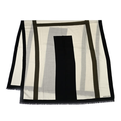 Hermes Cashmere Silk H Jumping Stole 140 White Black Kaki 2 of 4