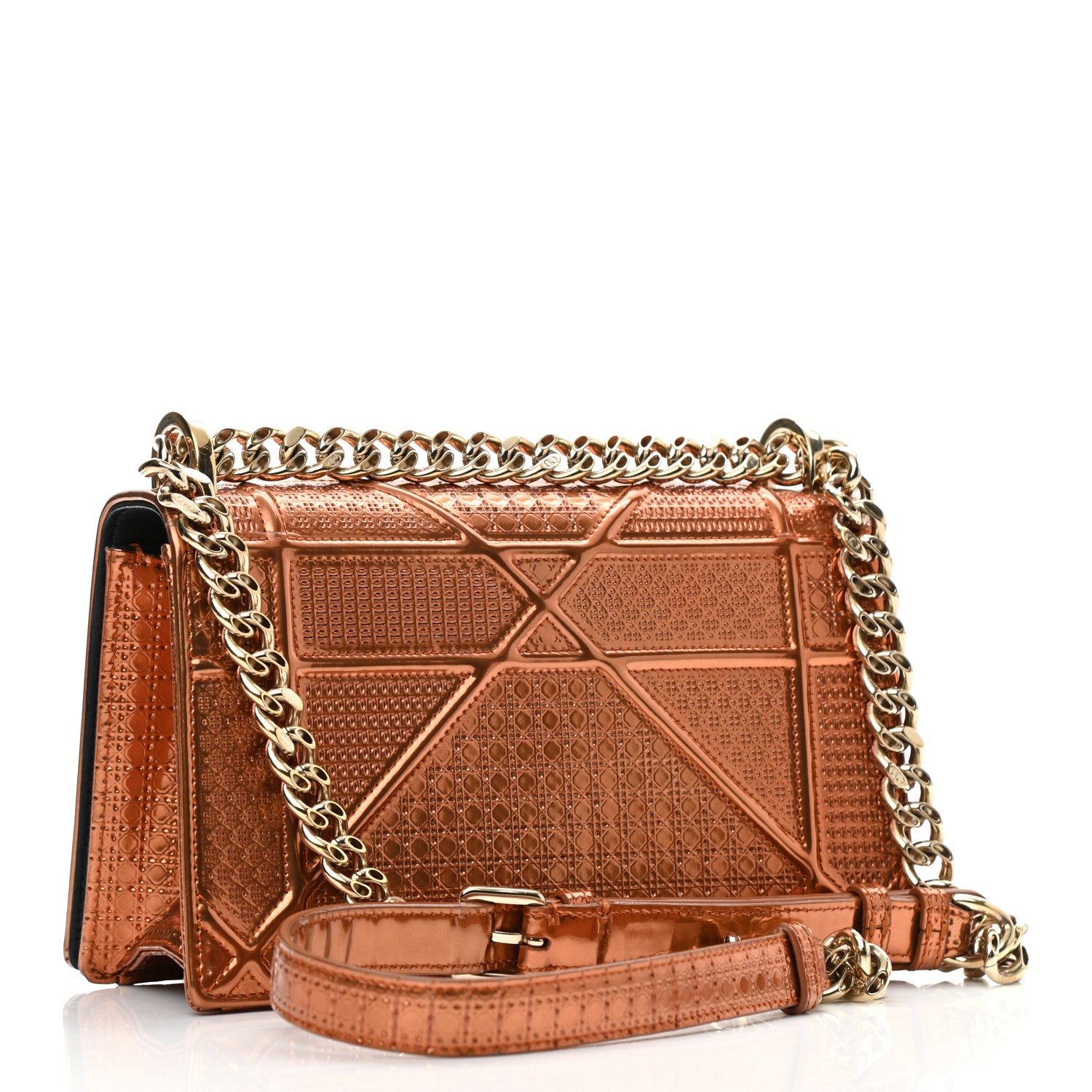Christian Dior Metallic Patent Micro-Cannage Small Diorama Flap Bag Orange 3 of 11