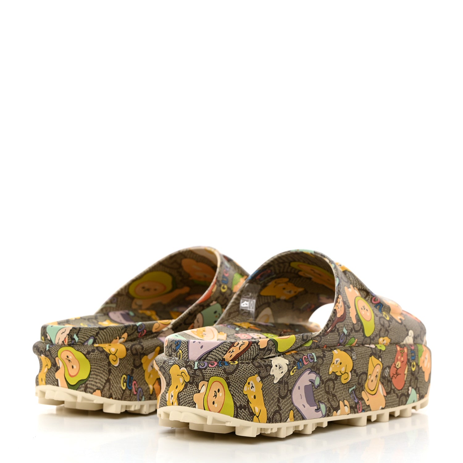 Gucci X PIKARAR Cubic Rubber Monogram Animal Print Womens Interlocking G Platform 42mm Slide Sandals 37 Beige Ebony Multicolor 4 of 9