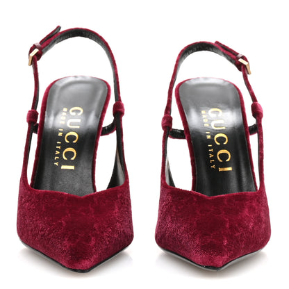 Gucci Velvet GG Monogram Slingback 115mm Pumps 38.5 Red Grape 3 of 9