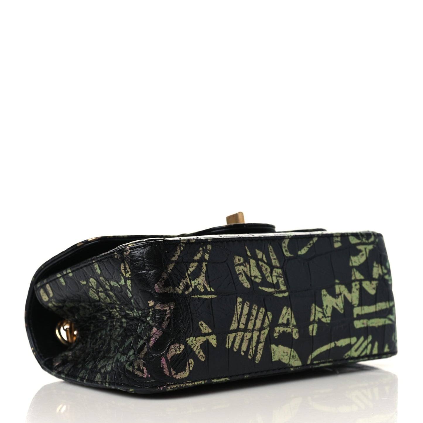 Calfskin Crocodile Embossed Graffiti 2.55 Mini Cocodile Reissue Flap Black Pink