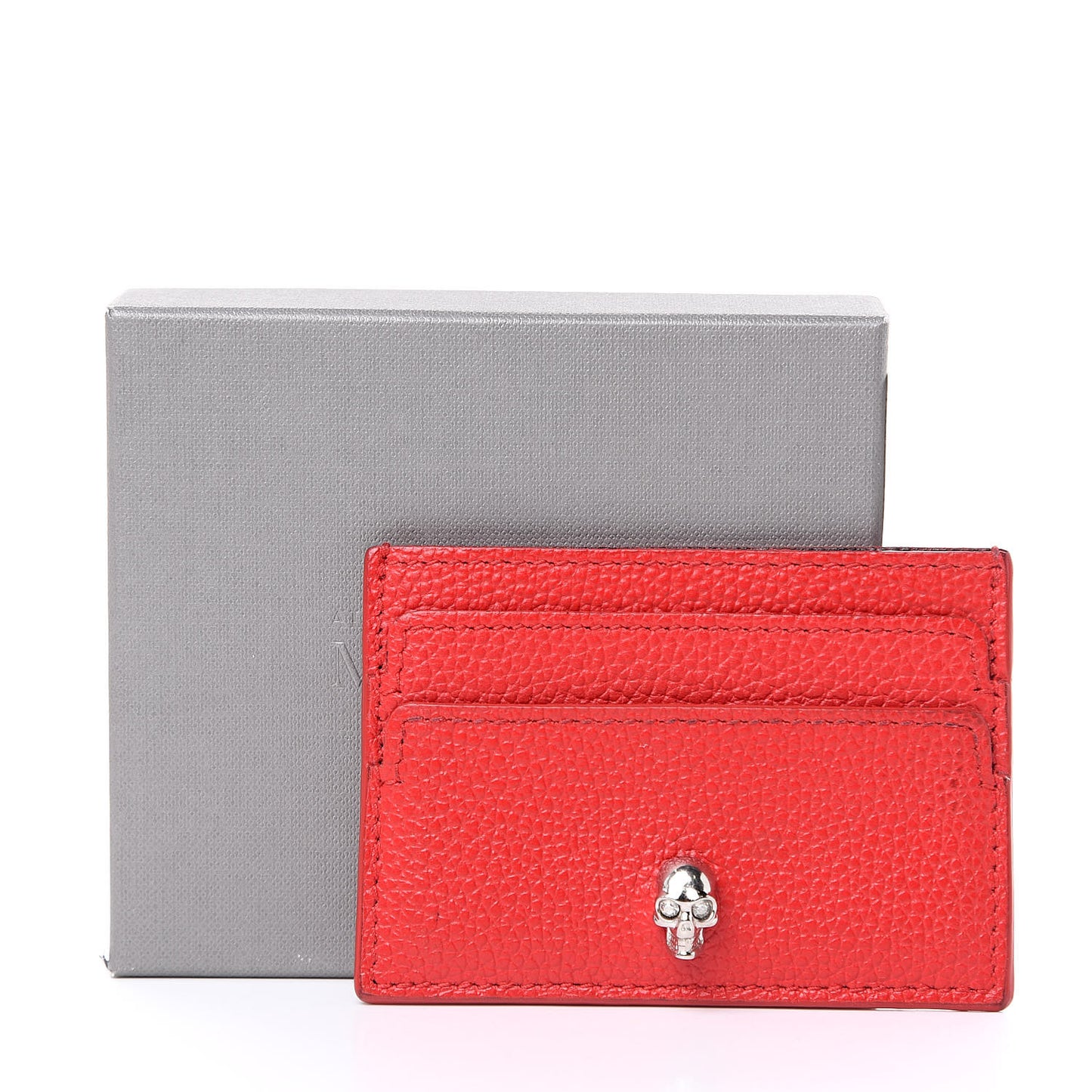 Calfskin Skull Card Holder Scarlet Red