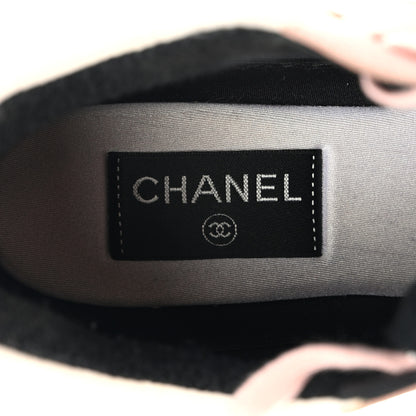 Chanel Nylon Lambskin Suede Calfskin CC Sneakers 38.5 Pink White Black 7 of 14