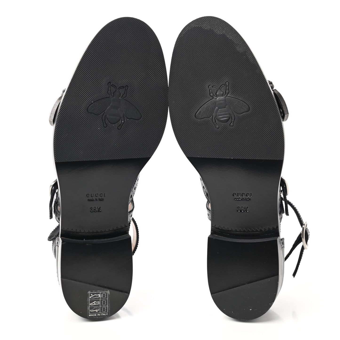 Calfskin Bee Embroidered Womens Queercore Brogue Wingtip Monk Strap Loafers 38.5 Black