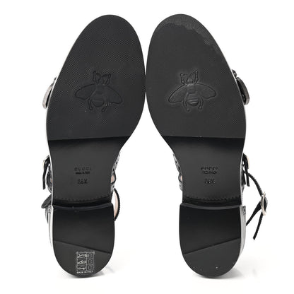 Gucci Calfskin Bee Embroidered Womens Queercore Brogue Wingtip Monk Strap Loafers 38.5 Black 5 of 8