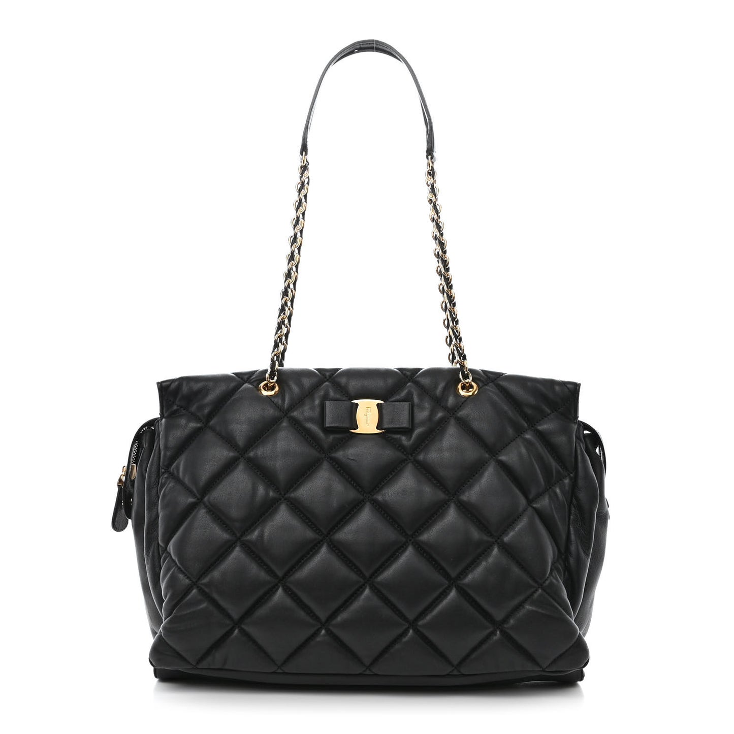 Calfskin Quilted Vara Bow Chain Tote Black