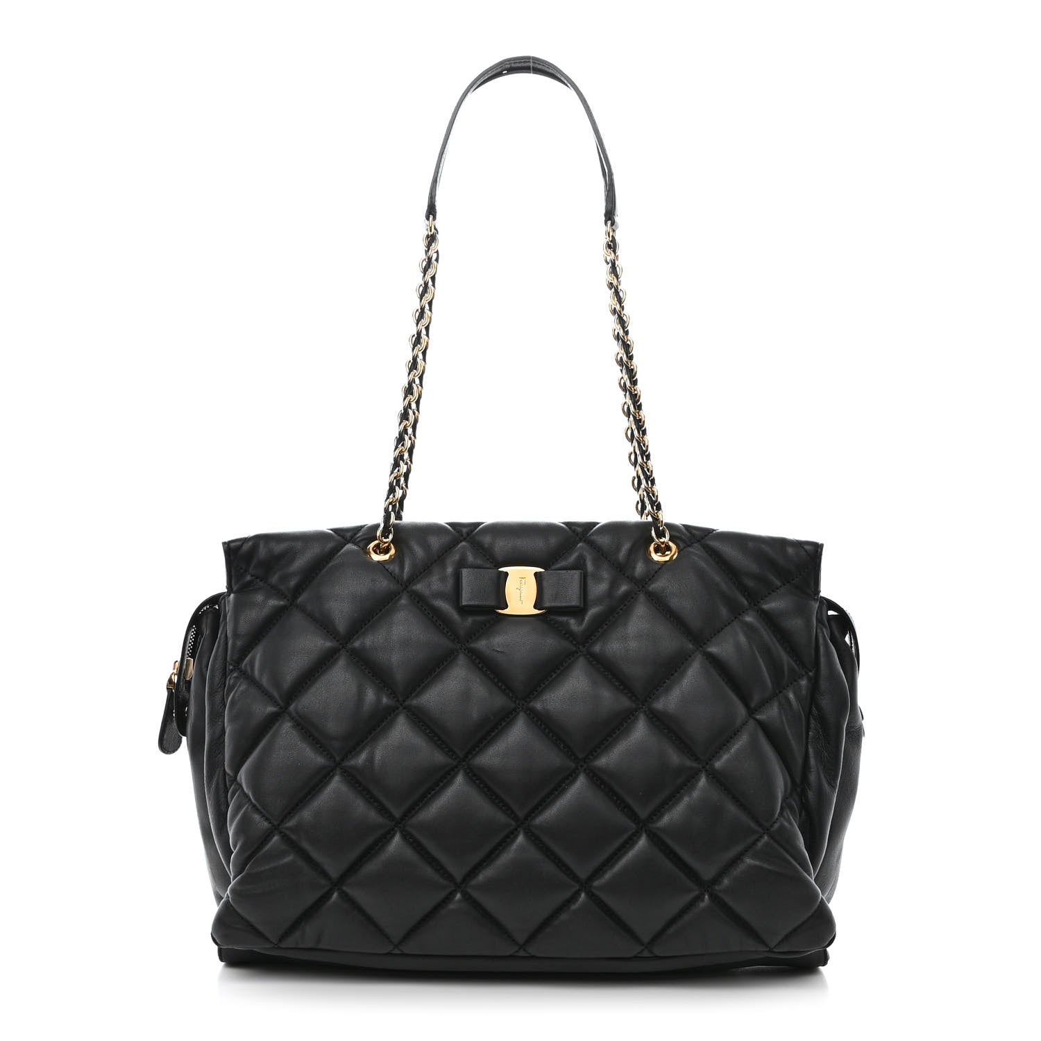 Salvatore Ferragamo Calfskin Quilted Vara Bow Chain Tote Black 1 of 13