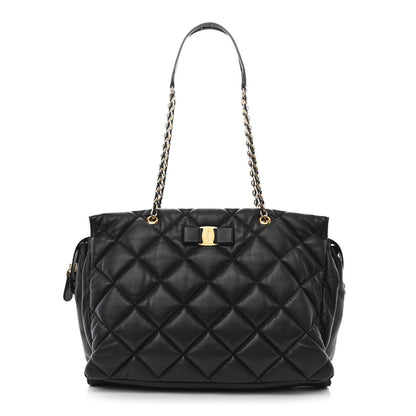 Salvatore Ferragamo Calfskin Quilted Vara Bow Chain Tote Black 1 of 13