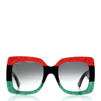 Gucci Acetate Square Frame Sunglasses GG0083S Glitter Red Black Green 2 of 4