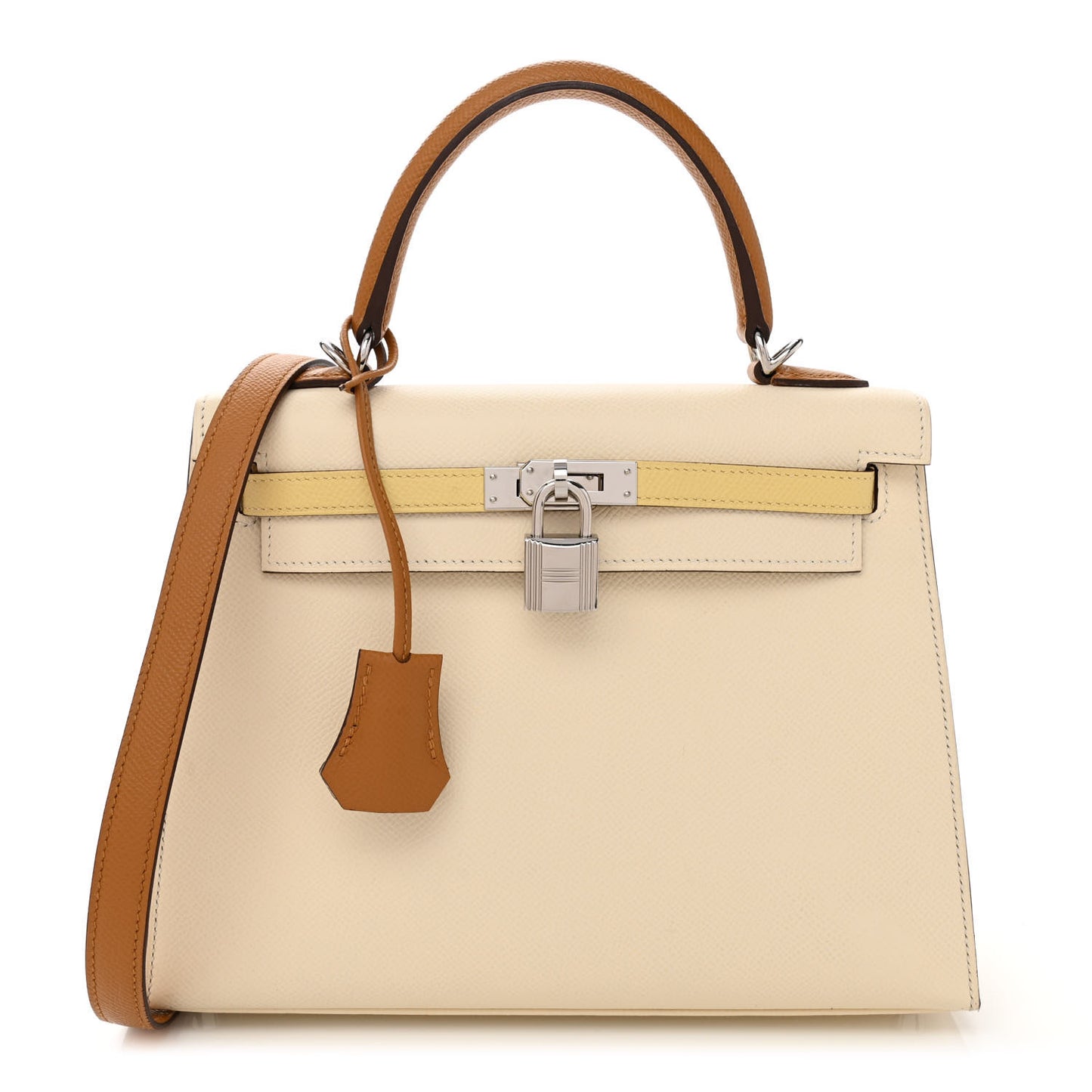 Epsom Tri-Color Kelly Sellier 25 Nata Jaune Poussin Sesame