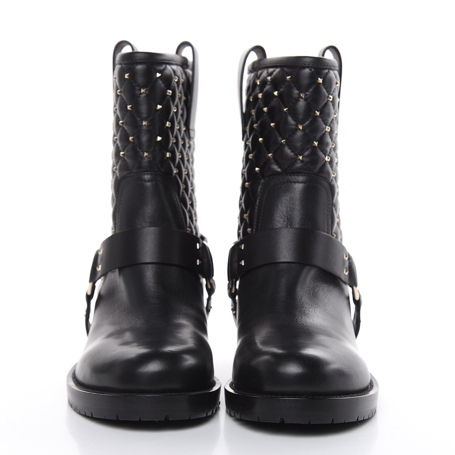 Calfskin Nappa Rockstud Spike 20mm Biker Boots 38 Black