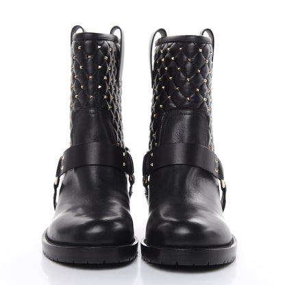 Valentino Garavani Calfskin Nappa Rockstud Spike 20mm Biker Boots 38 Black 2 of 9