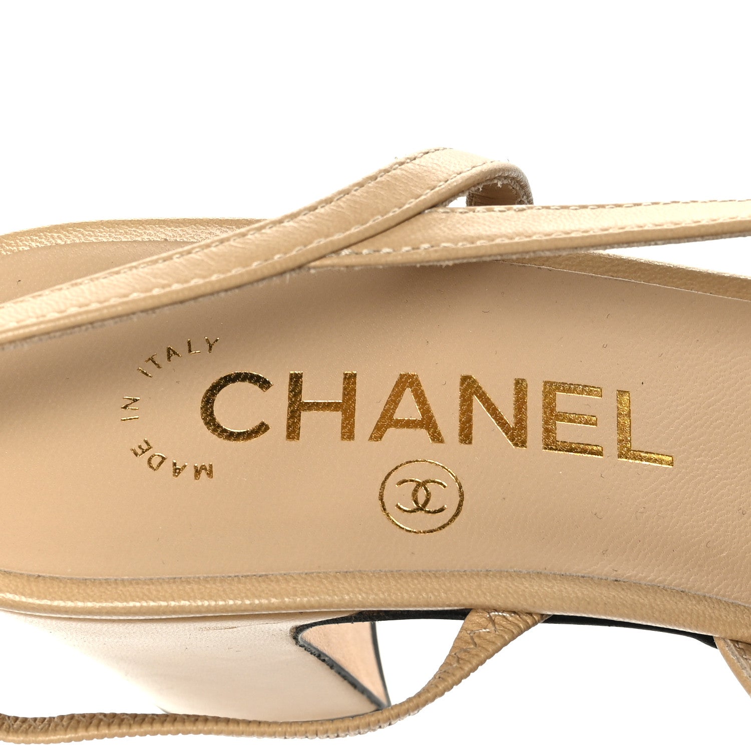 Chanel Goatskin Grosgrain Cap Toe CC Slingback Pumps 38 Beige Black 7 of 8