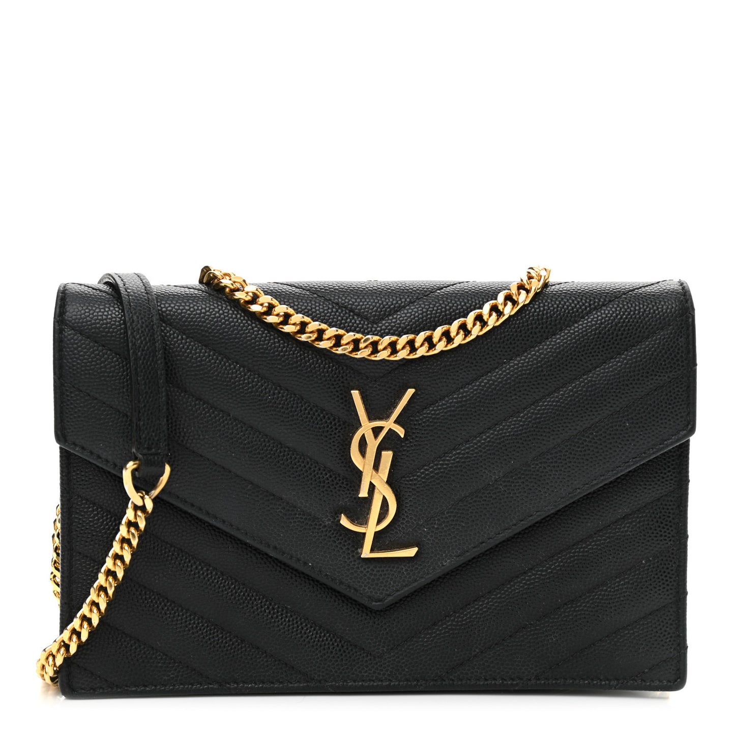 Grain De Poudre Matelasse Chevron Monogram Chain Wallet Black