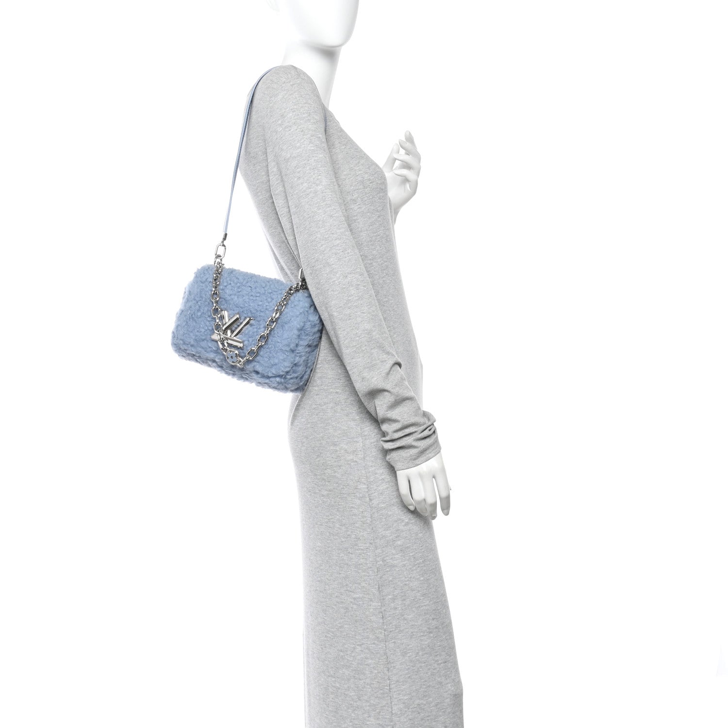 Louis Vuitton Shearling Twist Shoulder Bag MM Blue 2 of 12