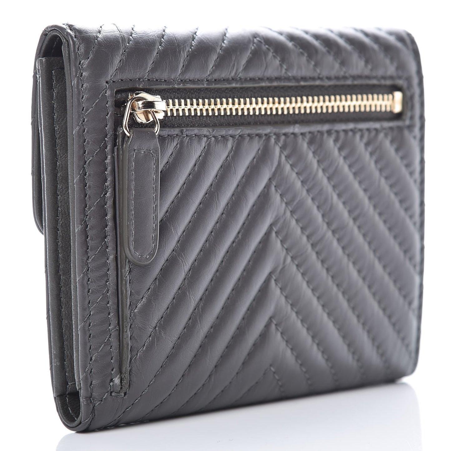 Aged Calfskin Chevron Reissue Compact Wallet Grey