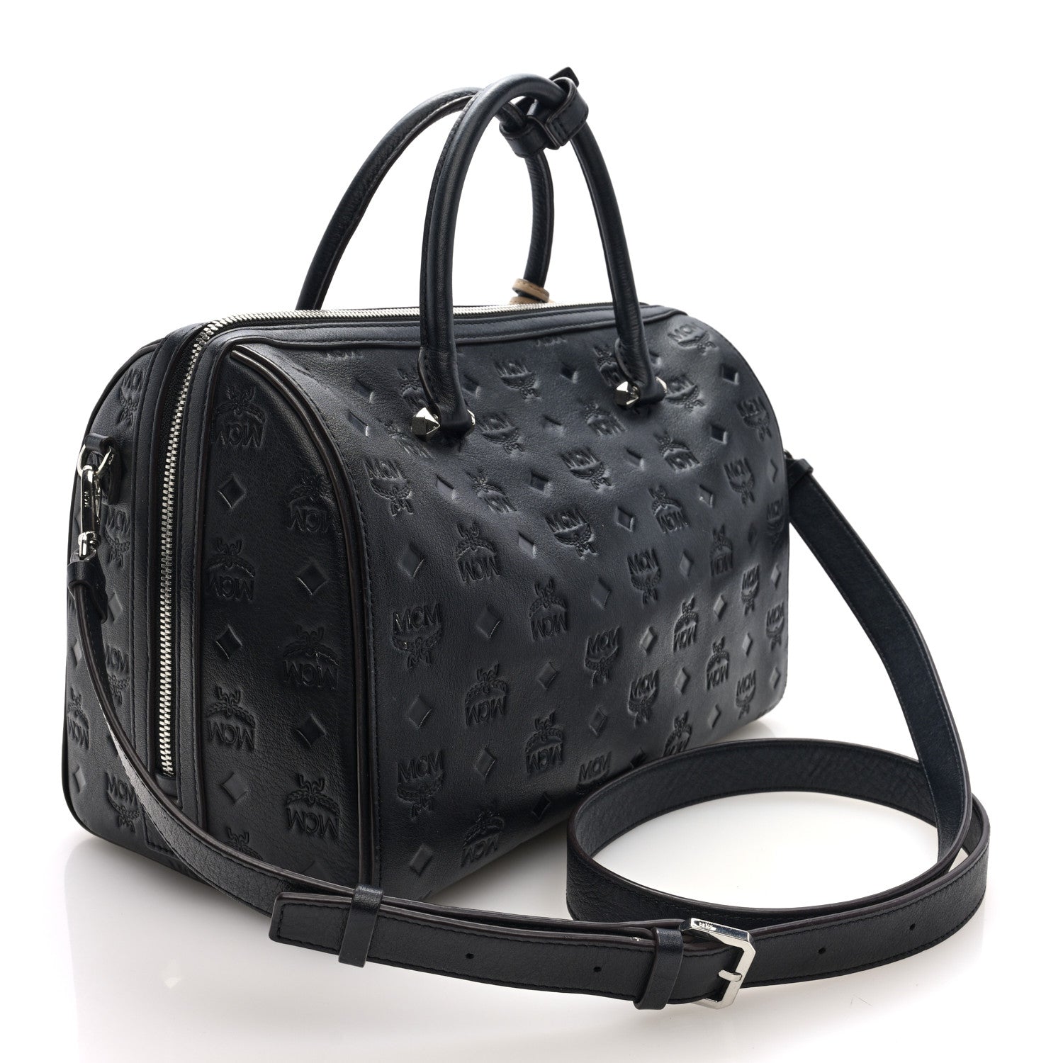 MCM Calfskin Ottomar Monogram Essential Boston Bag Black 3 of 9