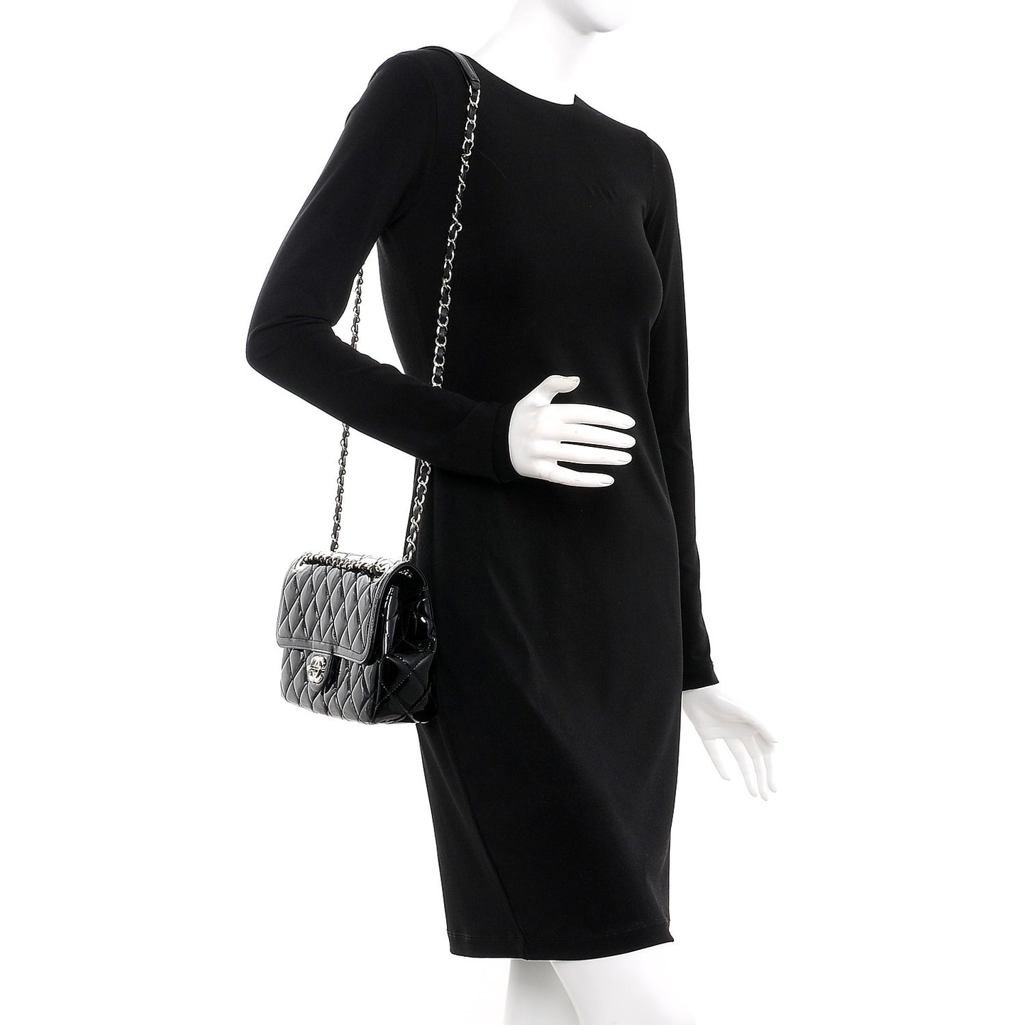 Patent Quilted Large Coco Shine Flap Black