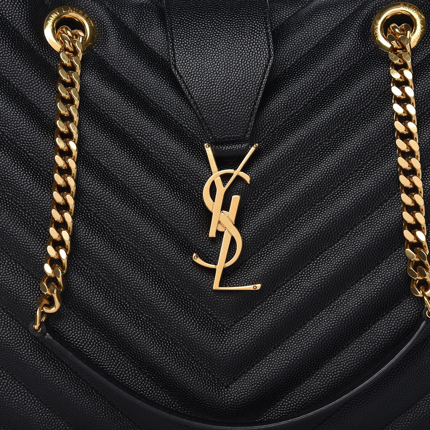 Saint Laurent Grain De Poudre Matelasse Chevron Monogram Shopping Bag Black 8 of 11