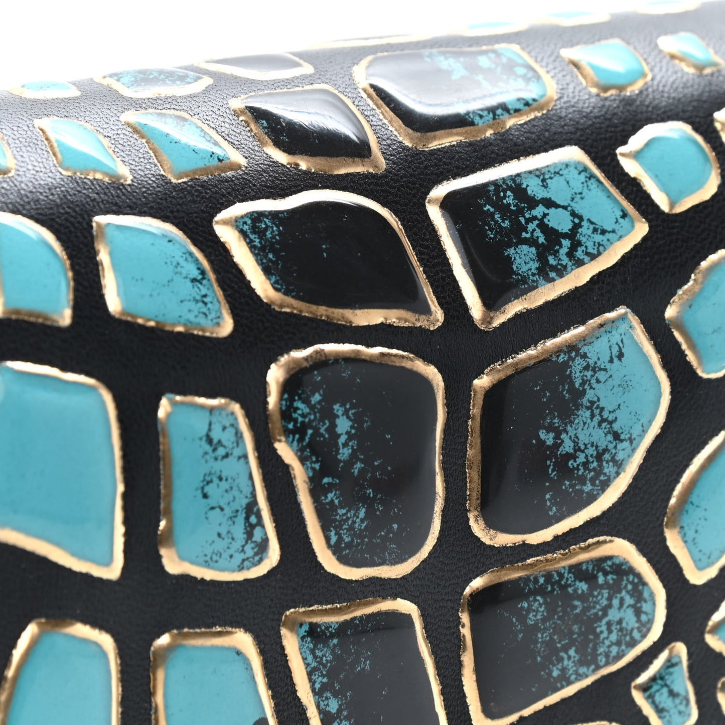 Lambskin Resin Medium Double Flap Black Turquoise