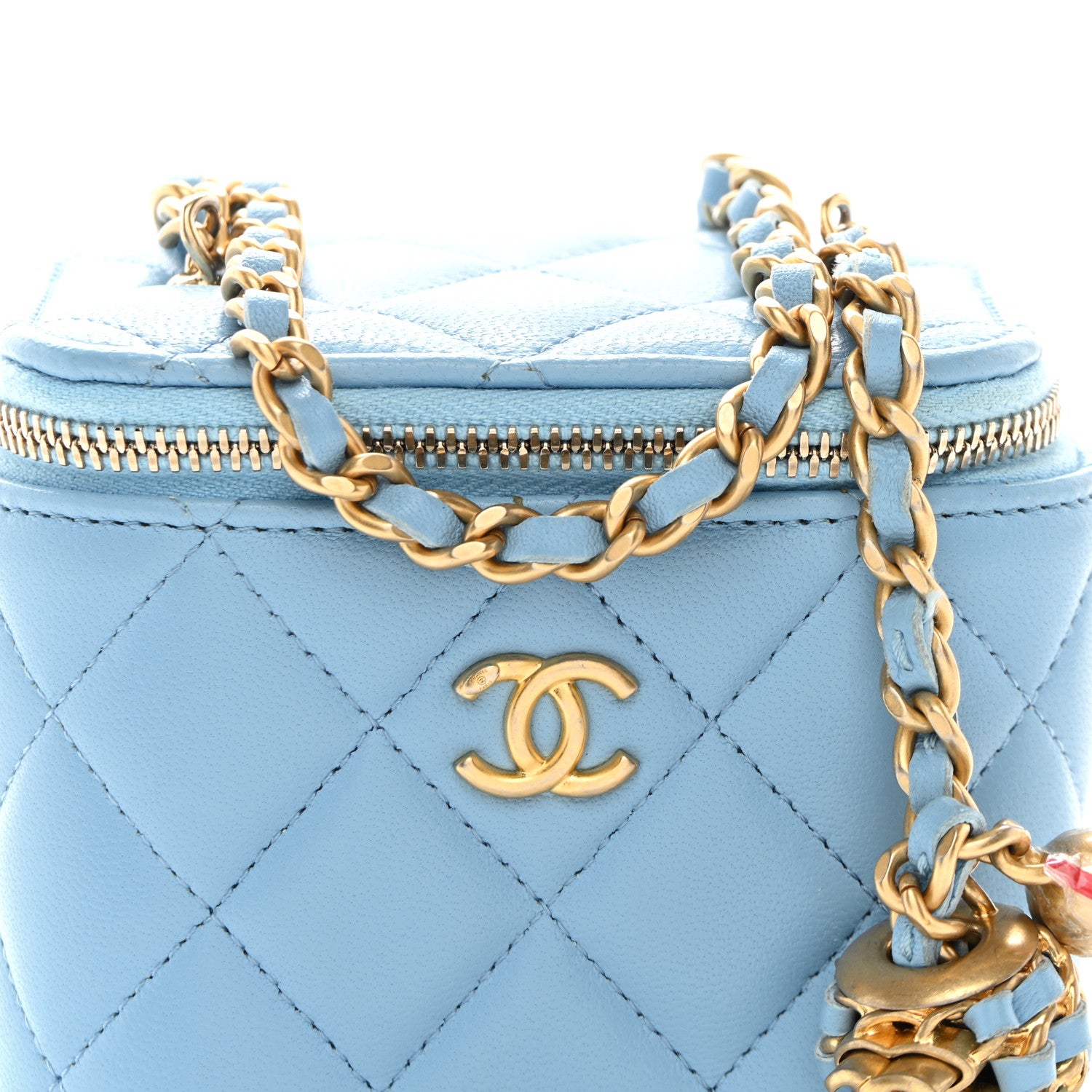 Chanel Lambskin Quilted Pearl Crush Mini Vanity Case With Chain Light Blue 8 of 12
