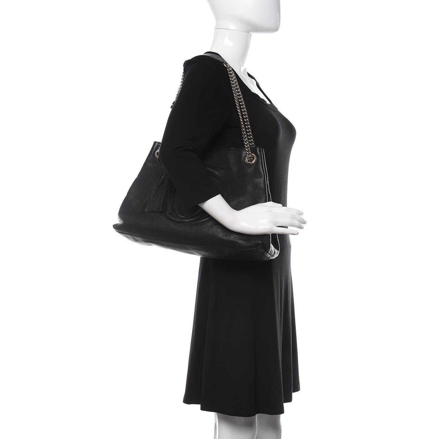 Pebbled Calfskin Medium Soho Chain Shoulder Bag Black