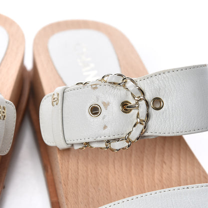 Chanel Calfskin Wood Buckle Sandals 40 White 9 of 11