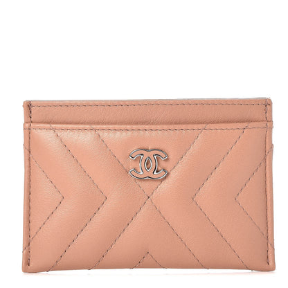 Chanel Calfskin Chevron Quilted Card Holder Beige 1 of 9