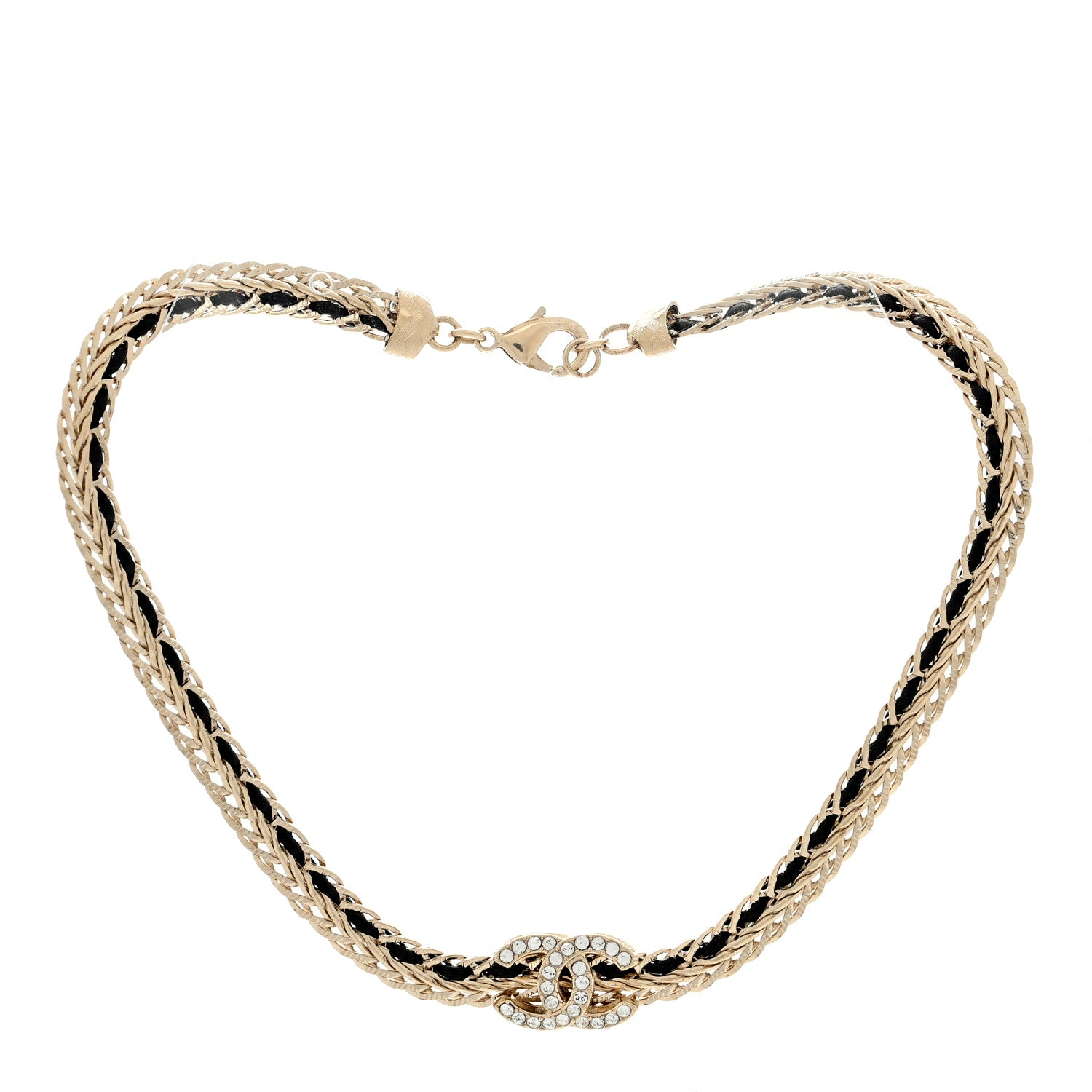 Chanel Metal Lambskin Crystal Chain CC Necklace Black Gold 2 of 4