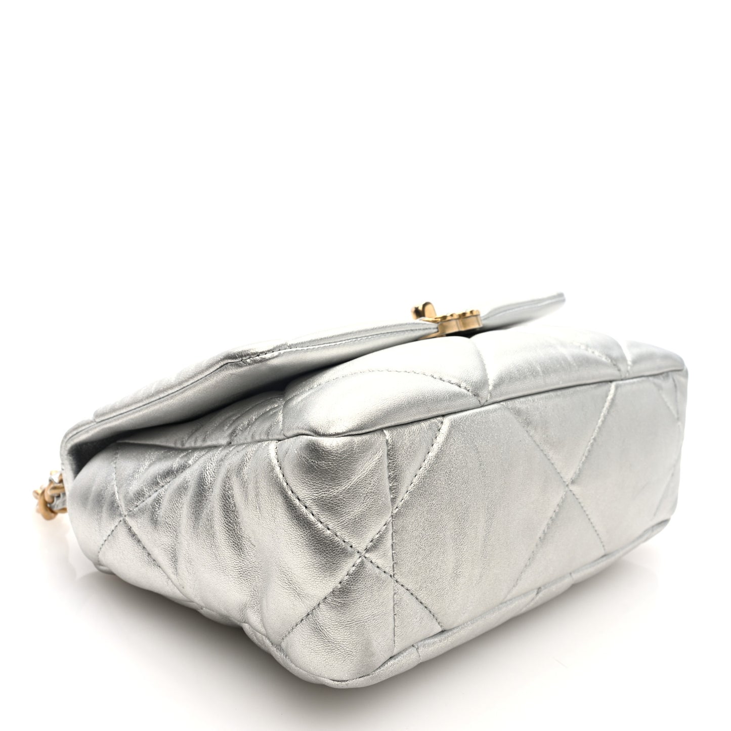 Metallic Lambskin Quilted Medium Chanel 19 Flap Silver