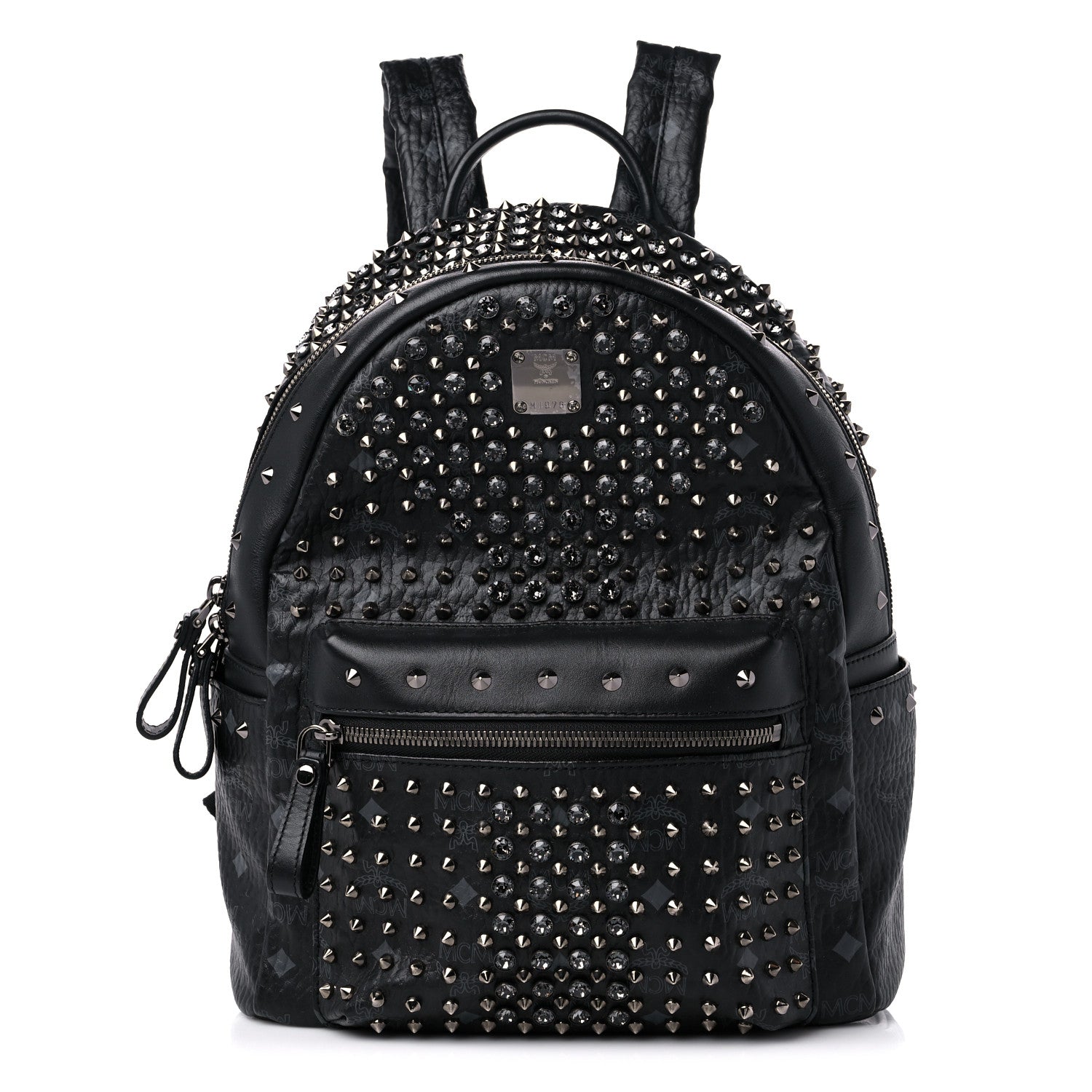 MCM Visetos Swarovski Studded Small Diamond Backpack Black 1 of 8