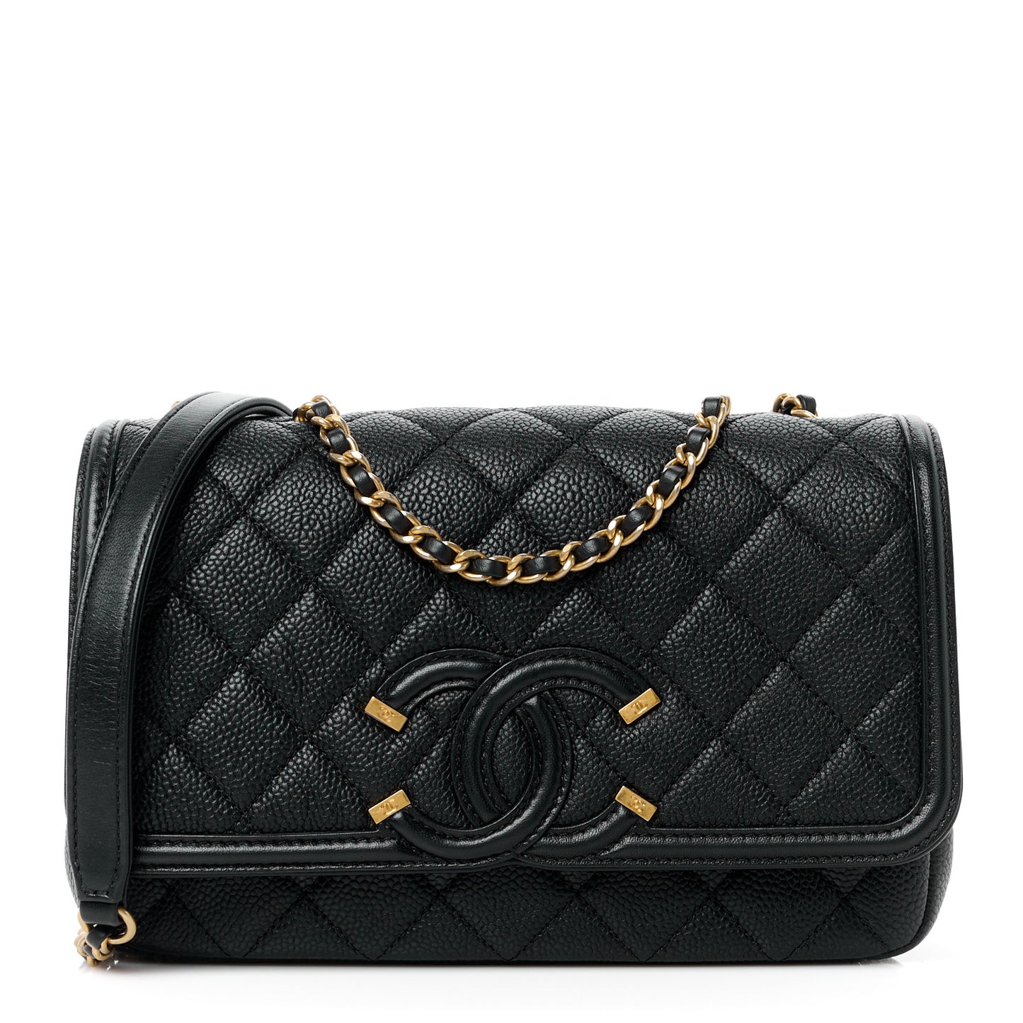 Caviar Quilted Small CC Filigree Flap Black